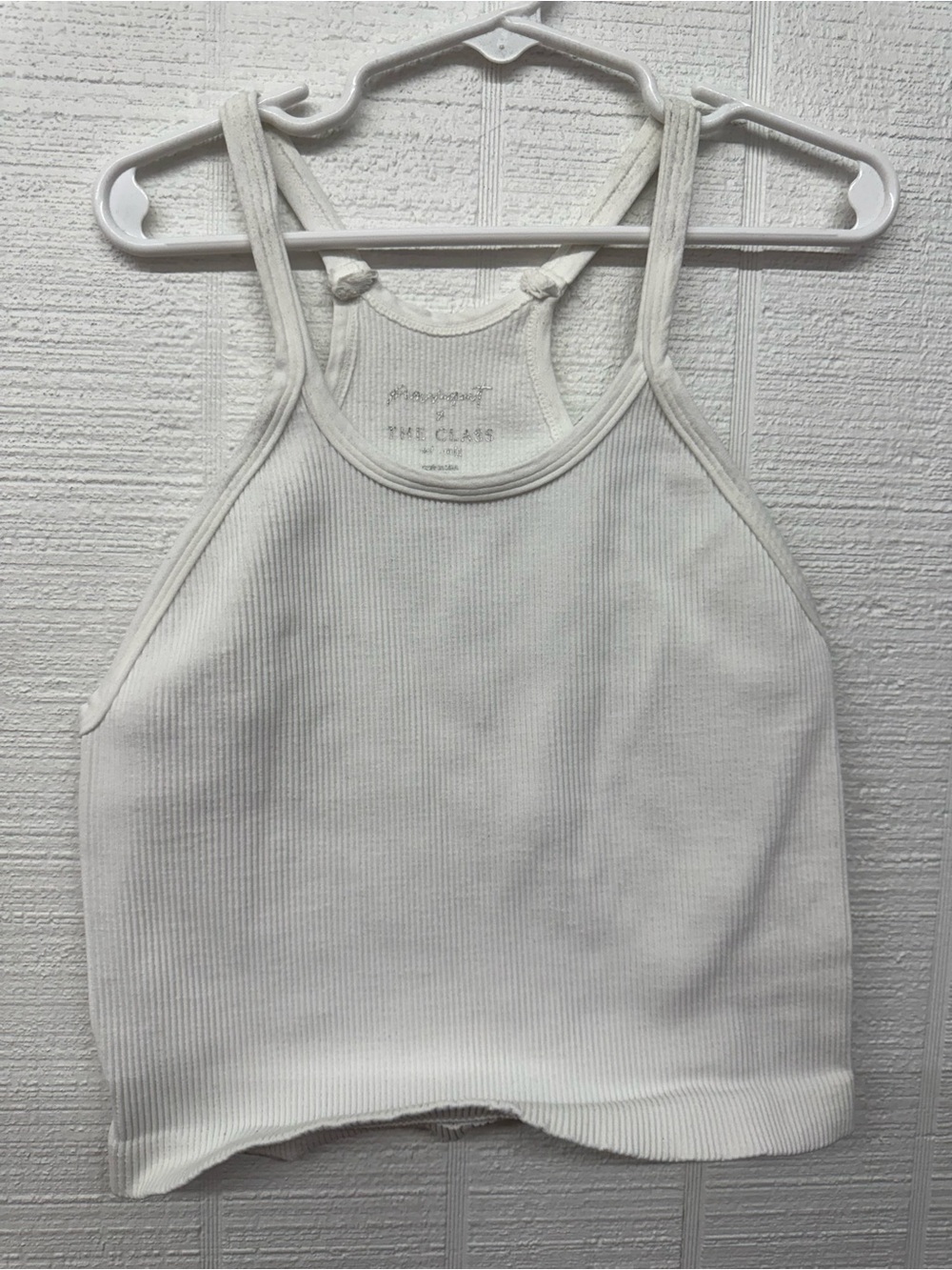 Free People White Ribbed Halter Crop Tank